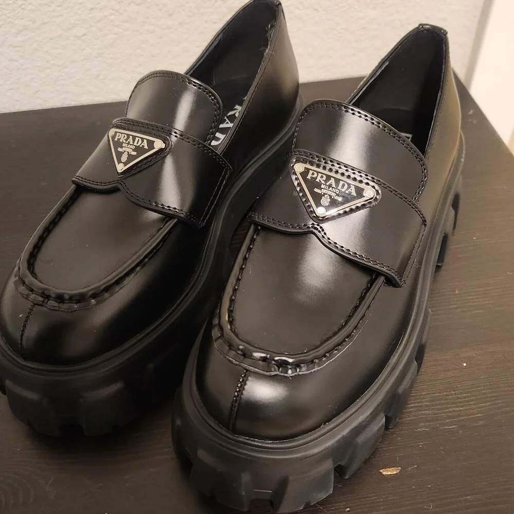 BRAND NEW Prada Loafers - Brushed leather monolith loafers Size 37 - Never Worn - Picture 2 of 9